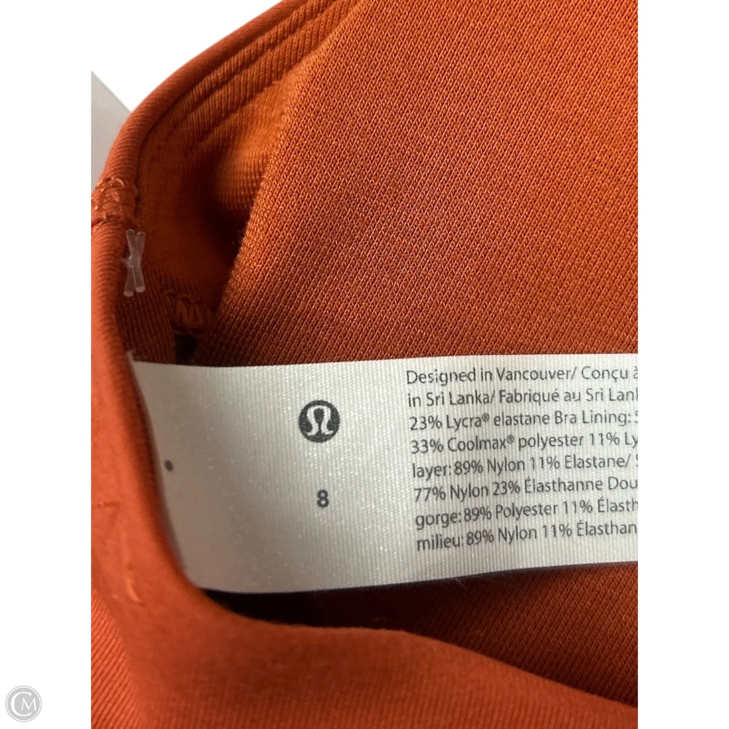 Athletic Bra By Lululemon In Orange, Size: 8