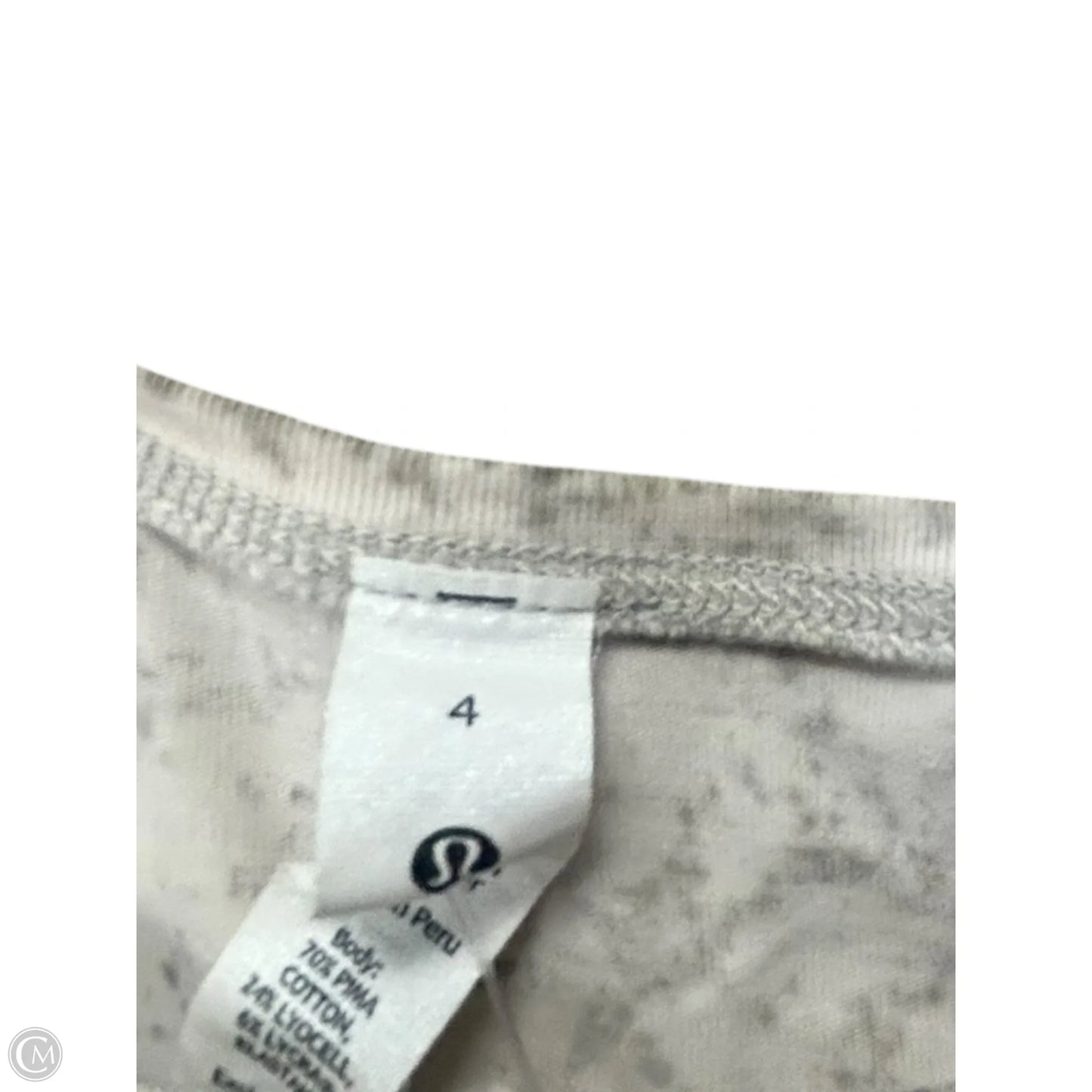 Athletic Top Short Sleeve By Lululemon In Cream & Grey, Size: 4
