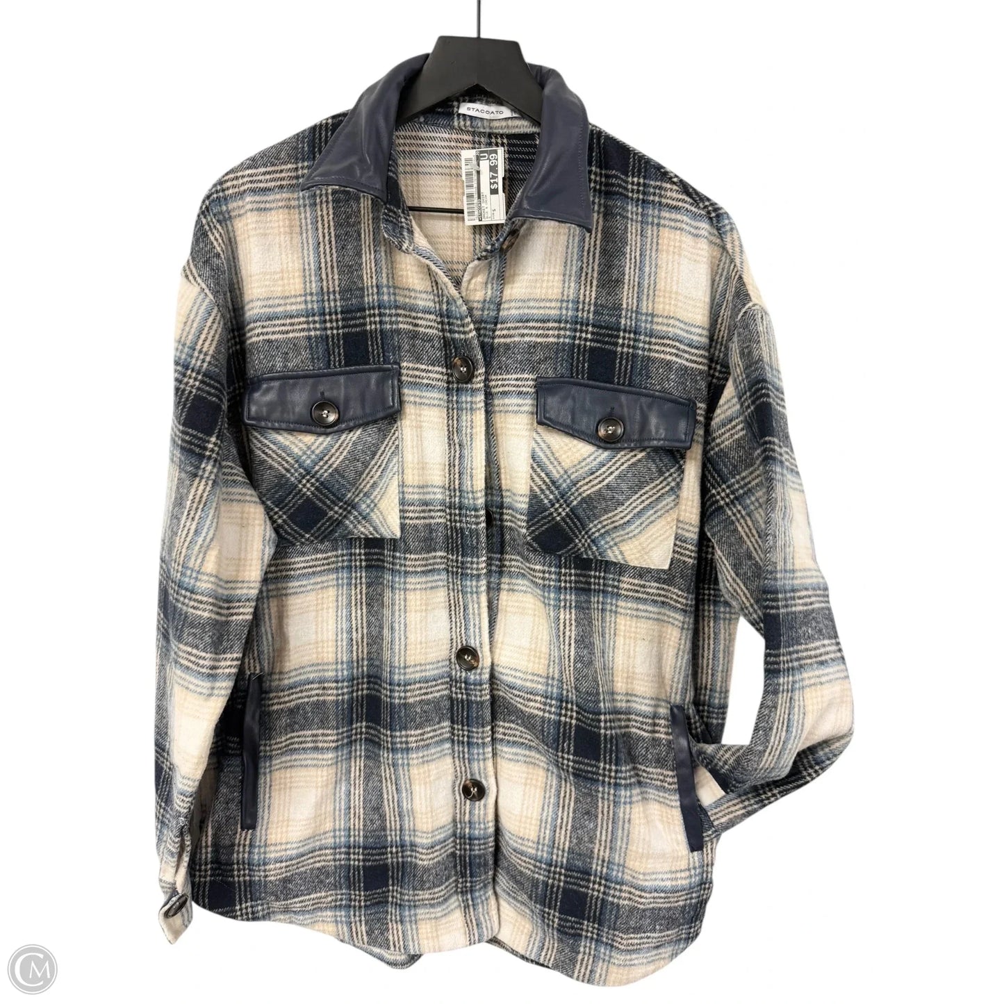 Jacket Shirt By Staccato In Blue & Cream, Size: S