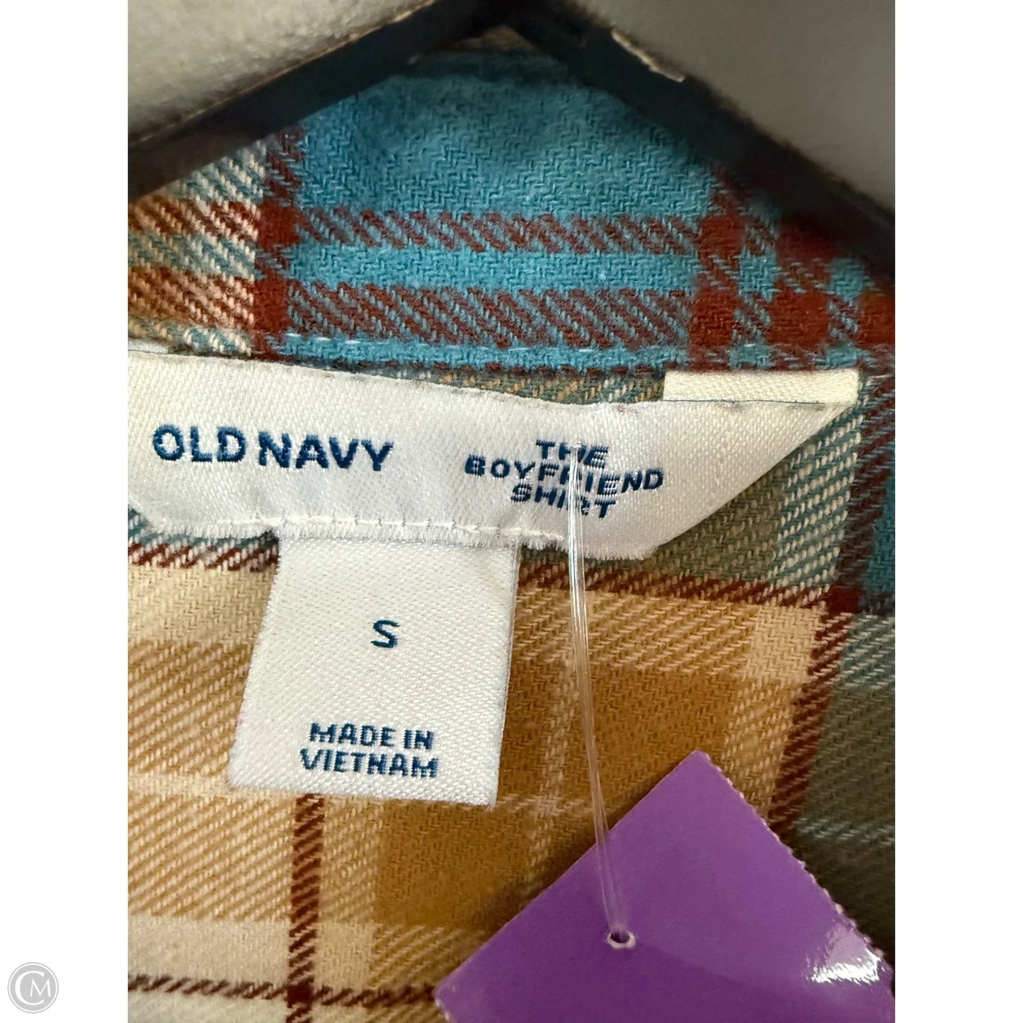 Blouse Long Sleeve By Old Navy In Plaid Pattern, Size: S