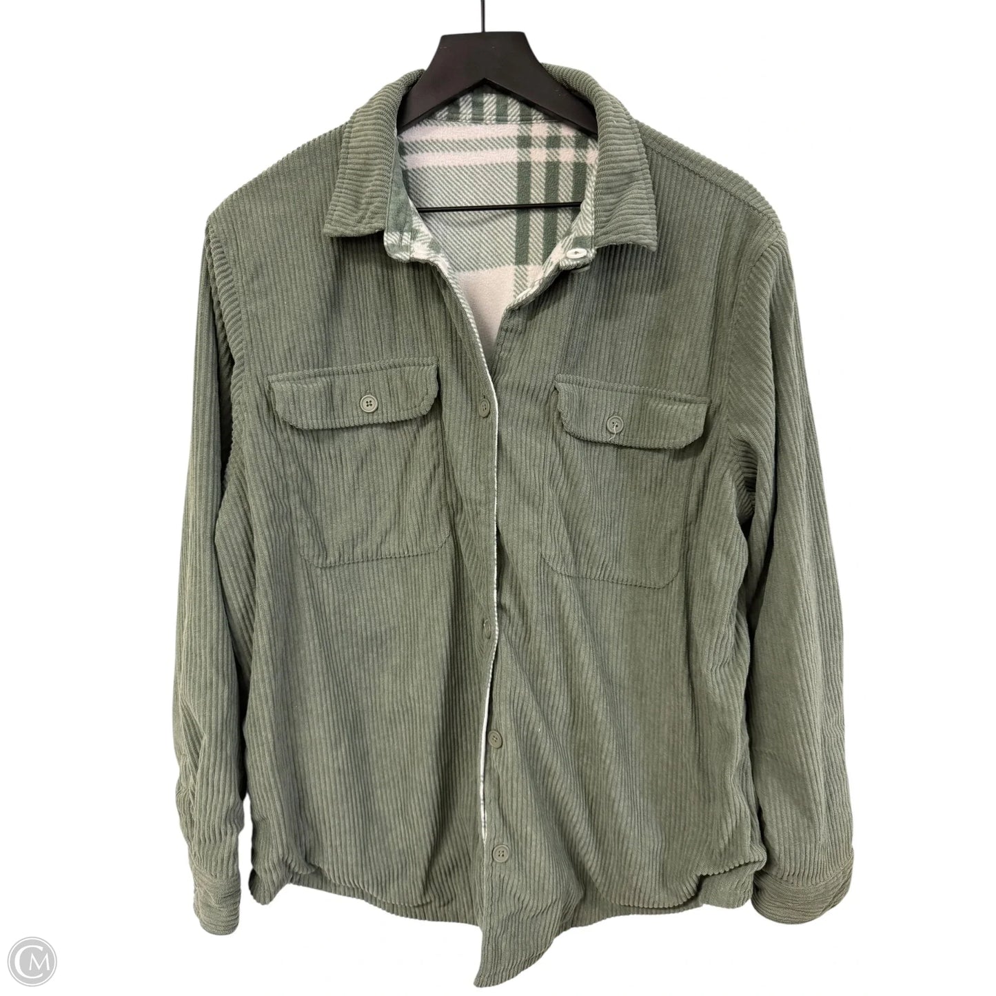 Jacket Shirt By Clothes Mentor In Green, Size: L