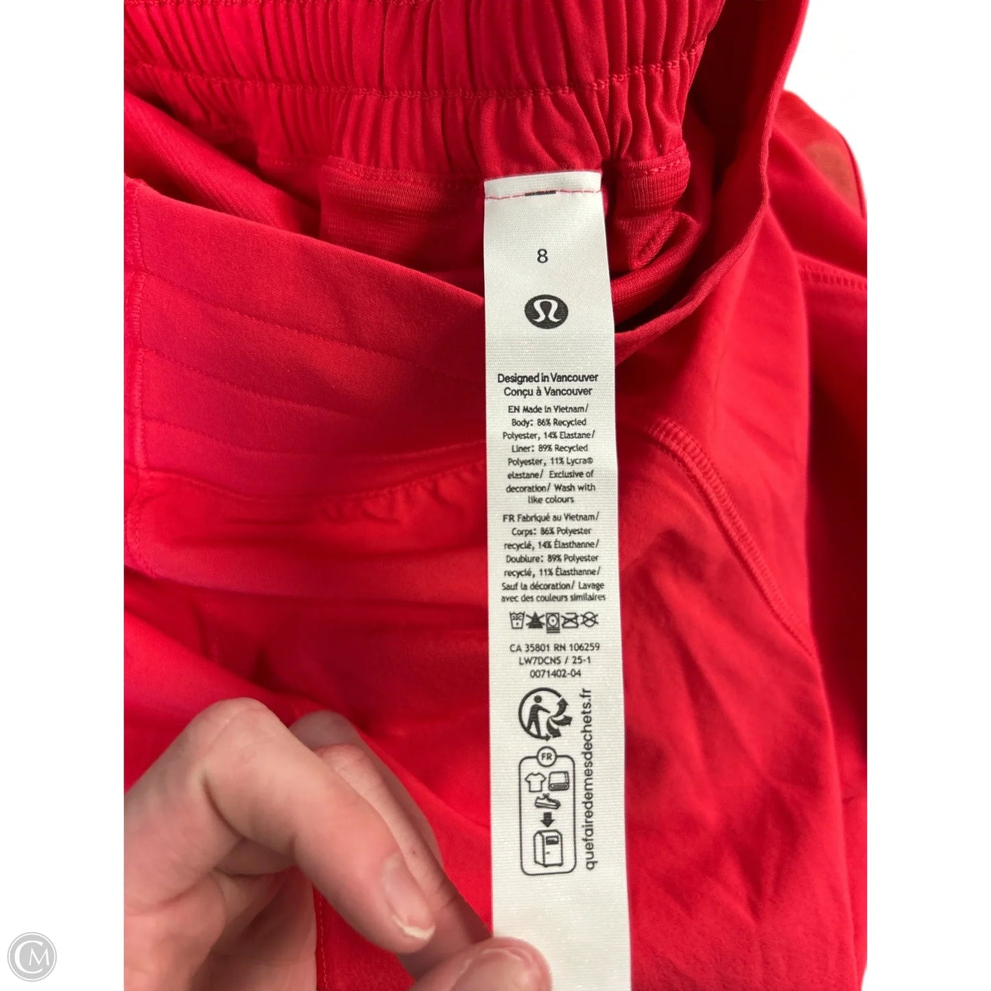 Athletic Shorts By Lululemon In Red, Size: 8