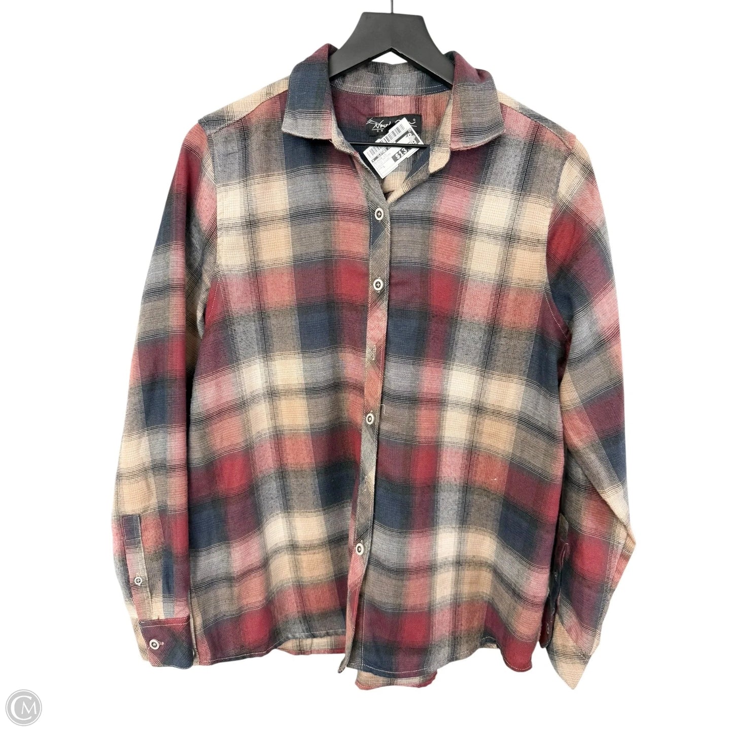 Blouse Long Sleeve By Clothes Mentor In Plaid Pattern, Size: L
