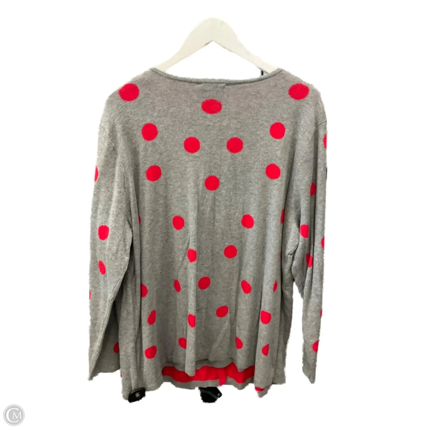 Sweater Cardigan By Quaker Factory In Grey & Red, Size: 2x