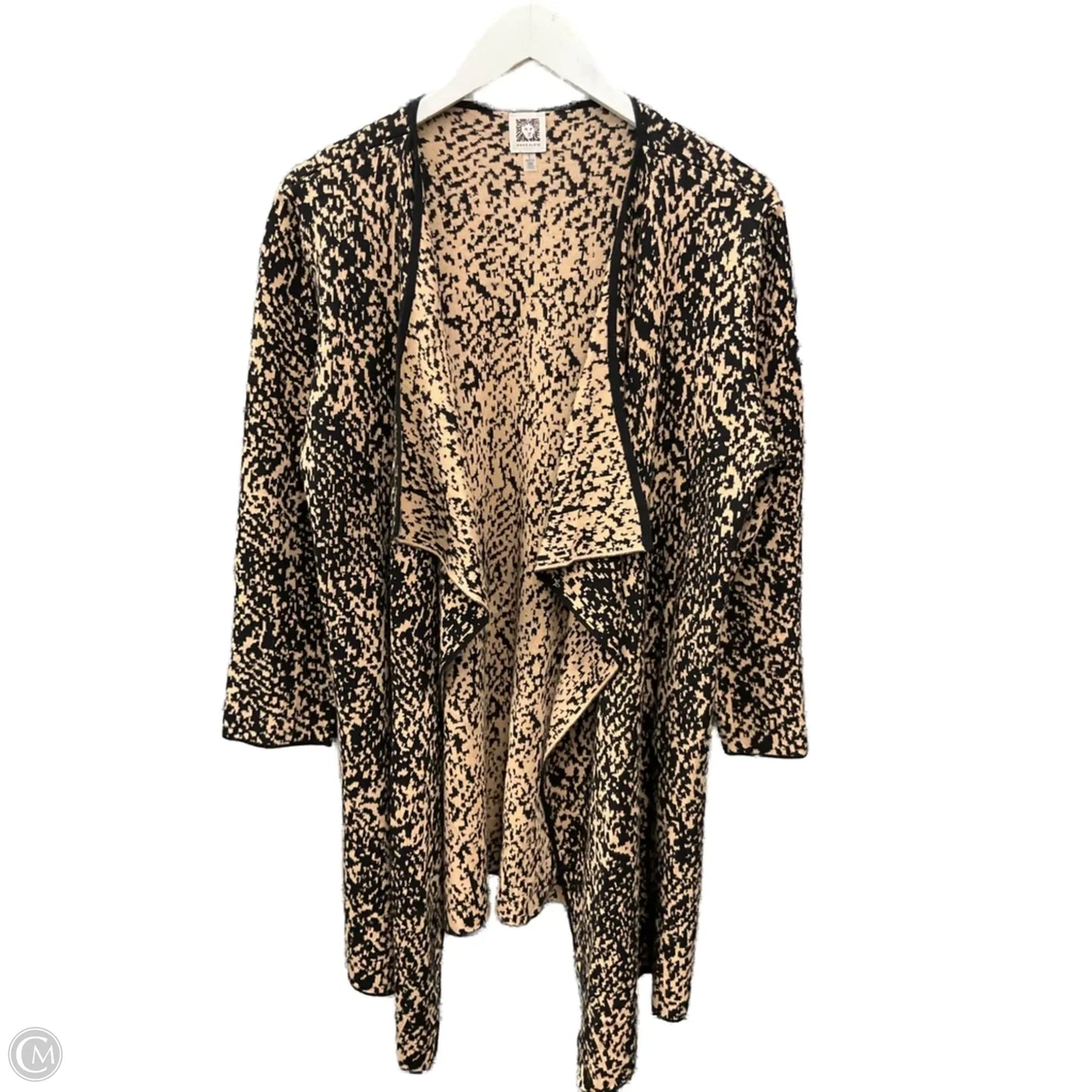 Sweater Cardigan By Anne Klein In Black & Tan, Size: L