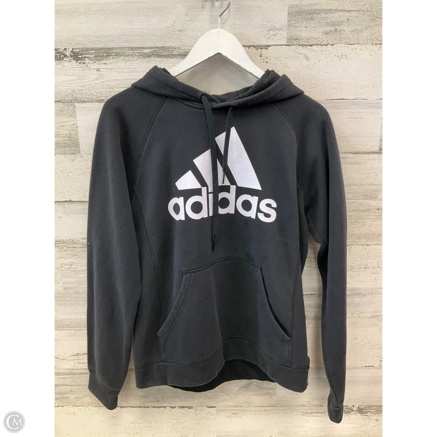 Athletic Top Long Sleeve Hoodie By Adidas In Black, Size: S