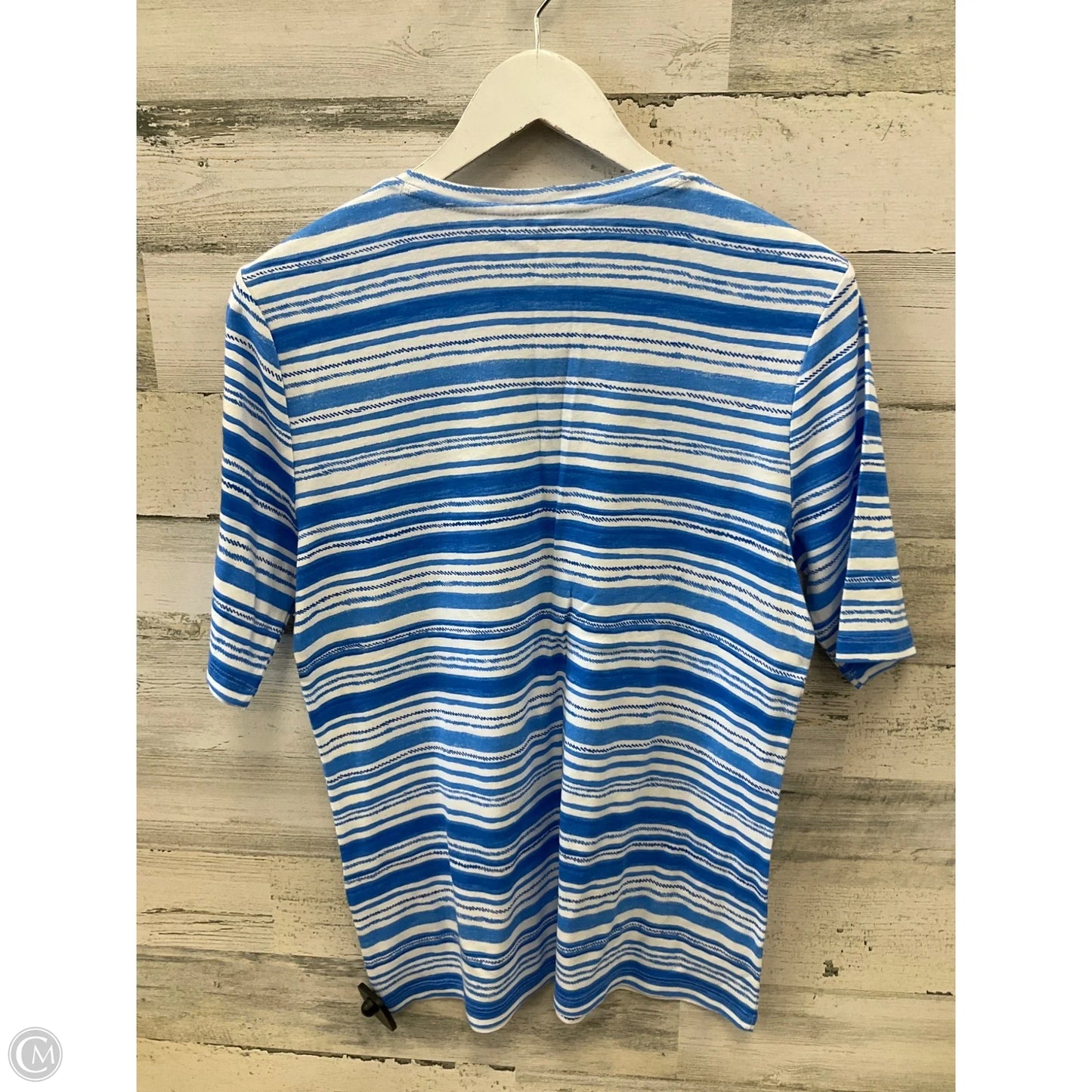 Top Short Sleeve By Chicos In Blue & White, Size: L