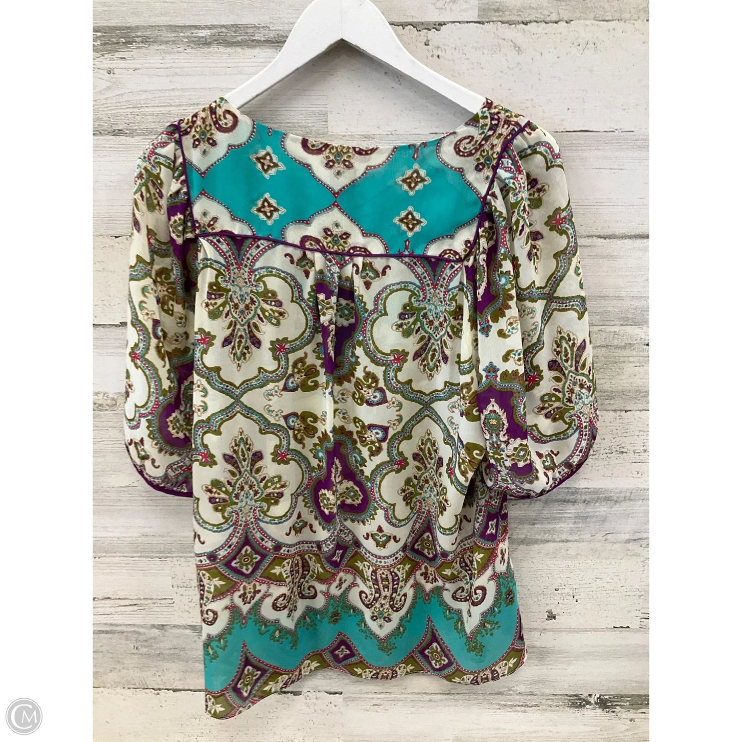 Top Short Sleeve By Nicole By Nicole Miller In Cream & Green, Size: Xl