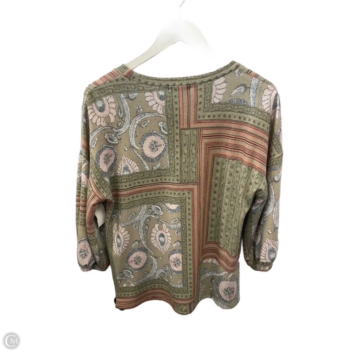 Top 3/4 Sleeve By Cotton Bleu In Green & Pink, Size: M