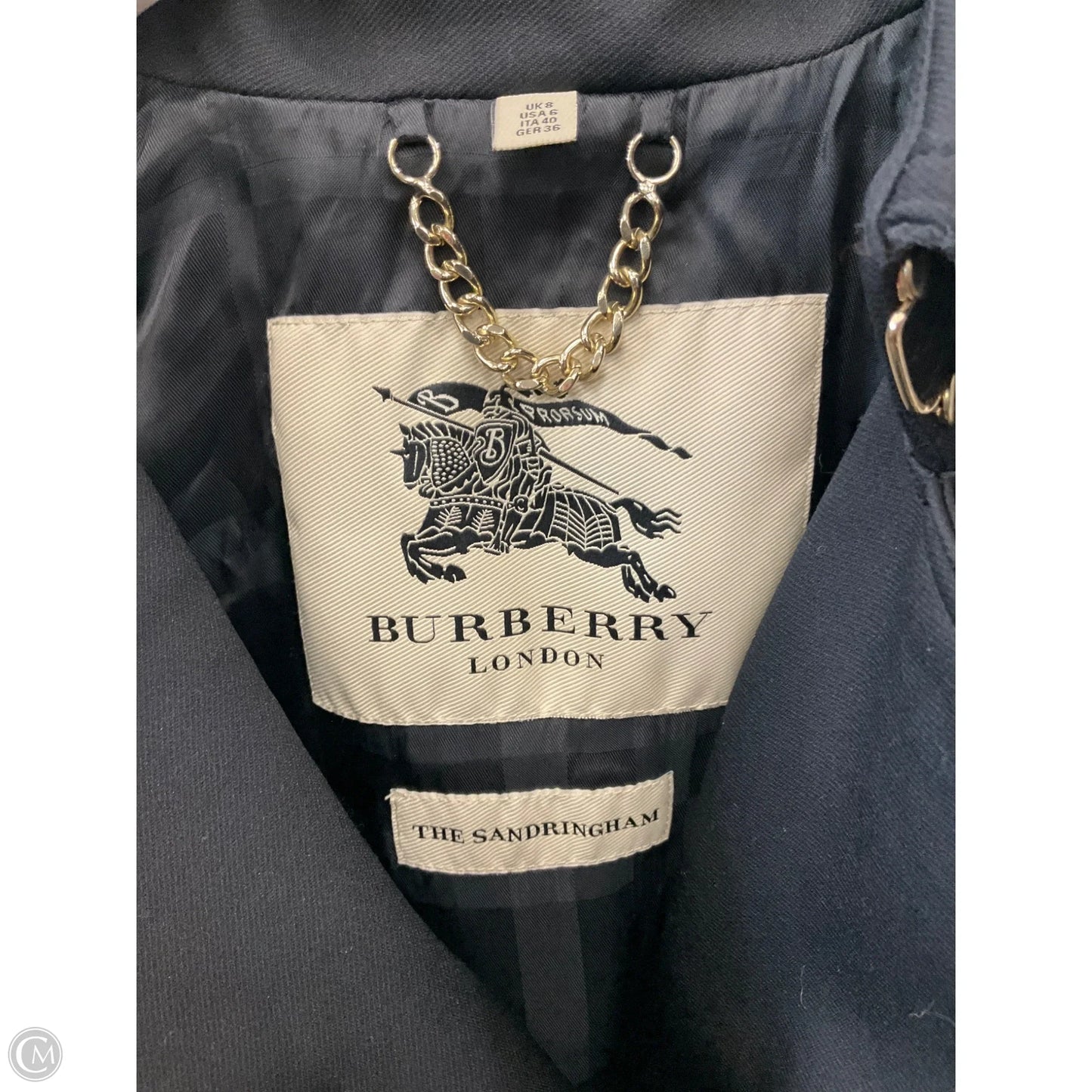 Coat Luxury Designer By Burberry In Black, Size: 6