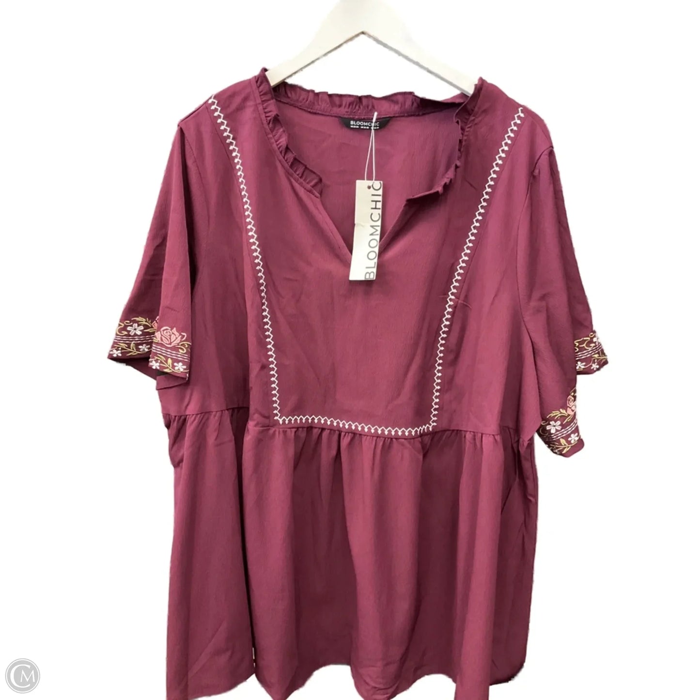 Top Short Sleeve By Bloomchic In Maroon, Size: 3x