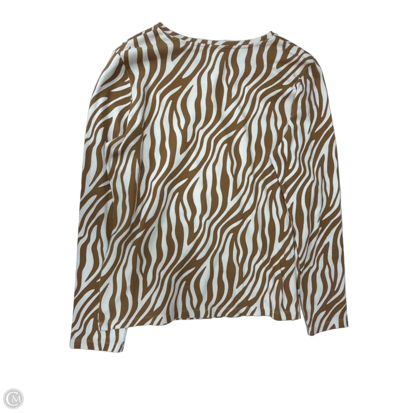 Top Long Sleeve Basic By Kim Rogers In Tan & White, Size: M