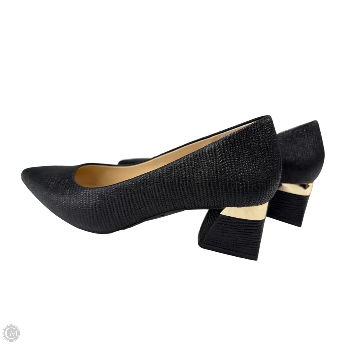 Shoes Heels Block By Alex Marie In Black & Gold, Size: 7.5
