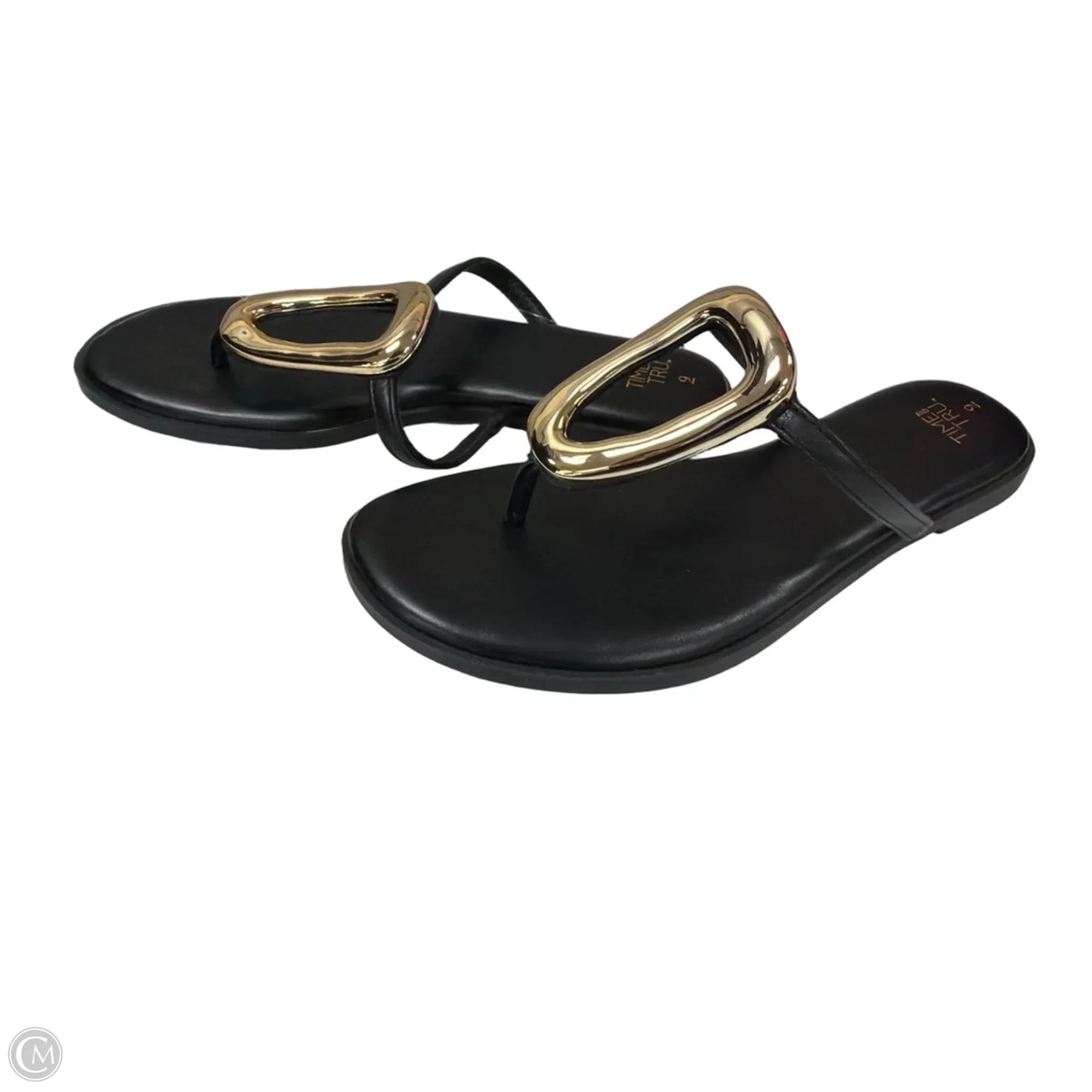 Sandals Flats By Time And Tru In Black & Gold, Size: 9
