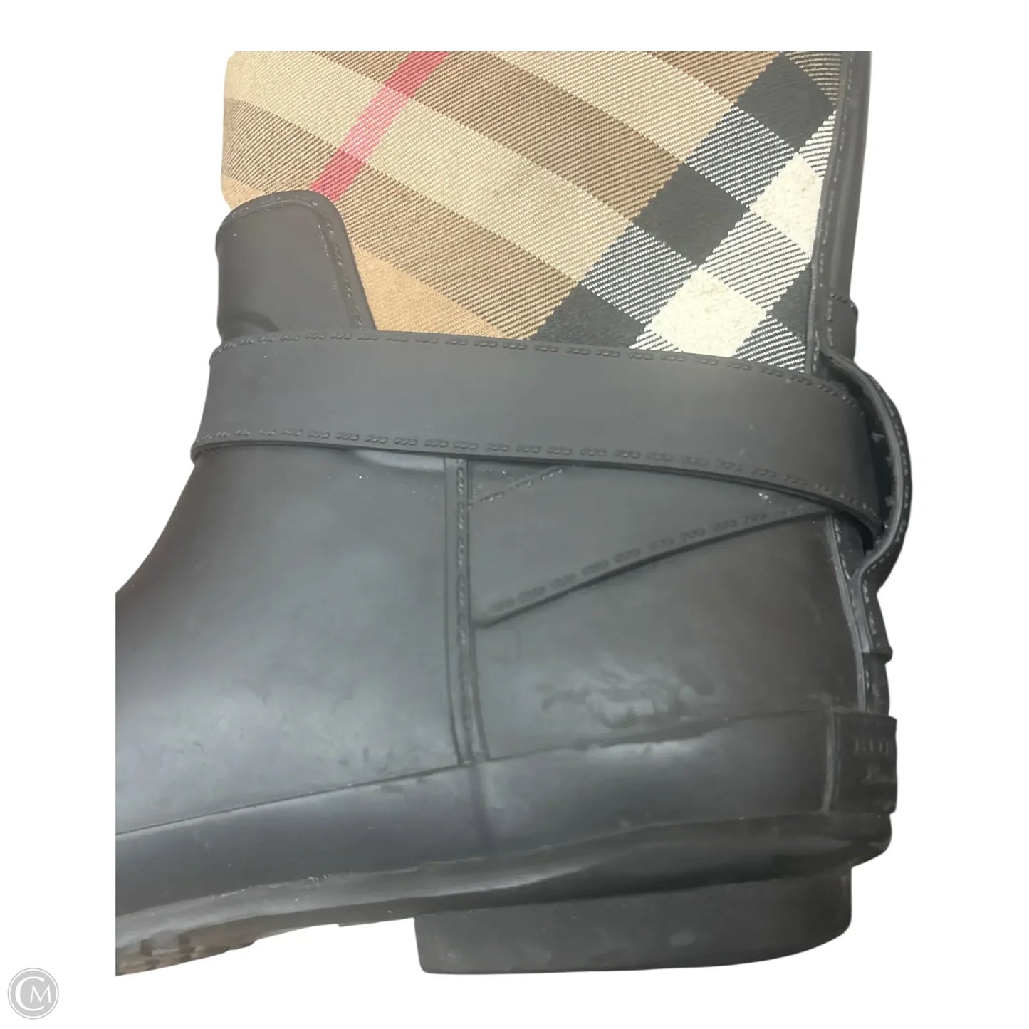 Boots Luxury Designer By Burberry In Plaid Pattern, Size: 10