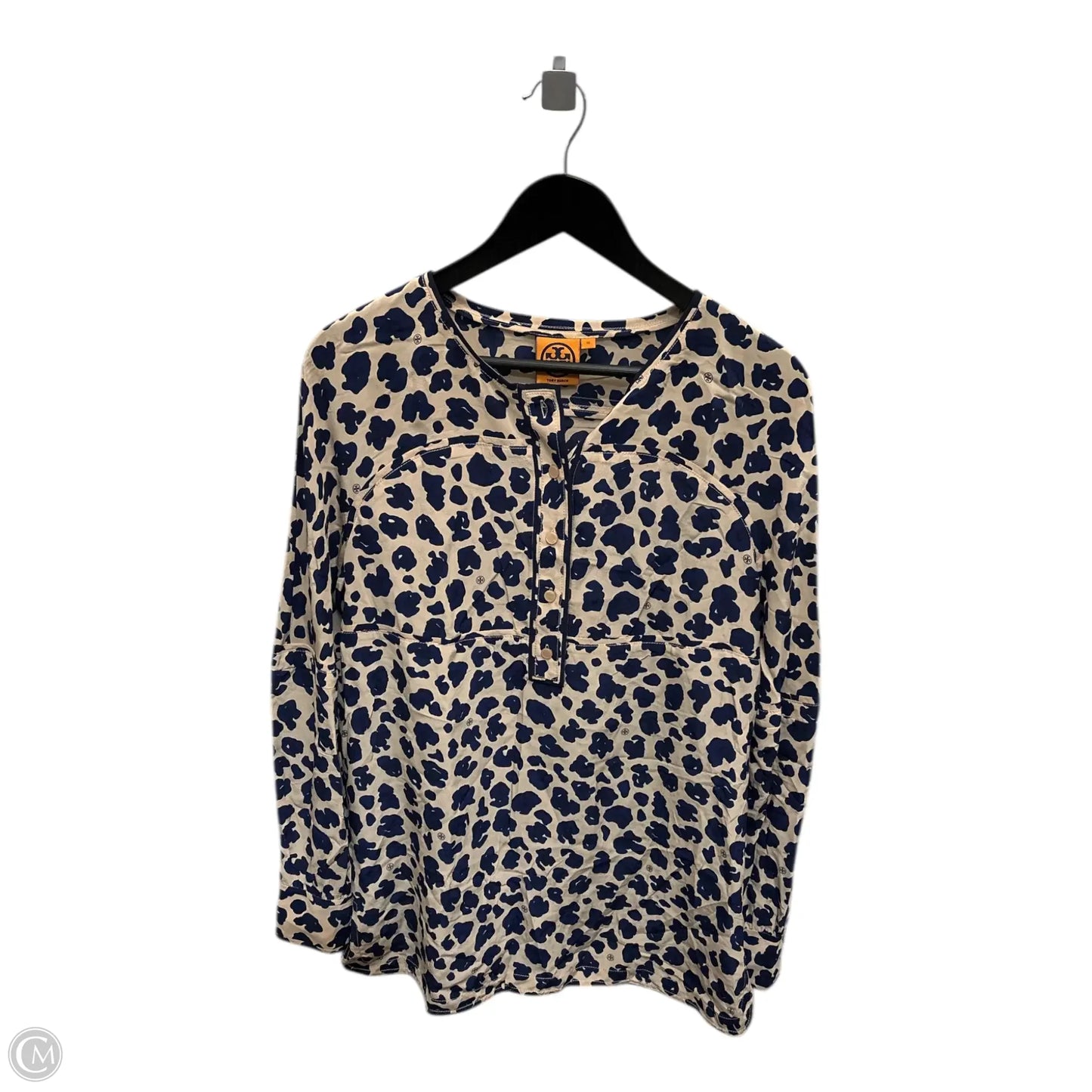Top Long Sleeve Designer By Tory Burch In Blue & Tan, Size: 12