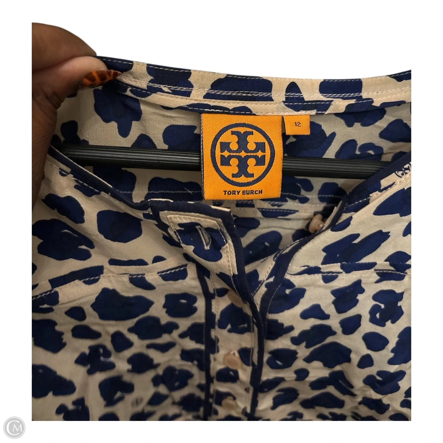 Top Long Sleeve Designer By Tory Burch In Blue & Tan, Size: 12