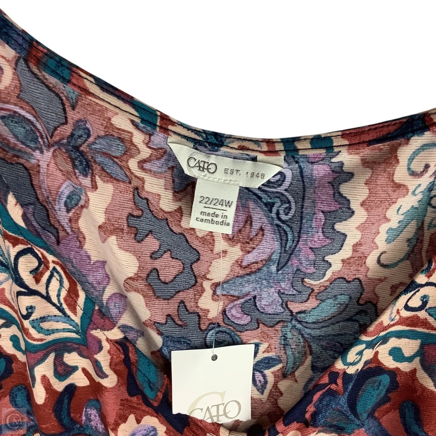 Top Long Sleeve By Cato In Paisley Print, Size: 2x (22/24)