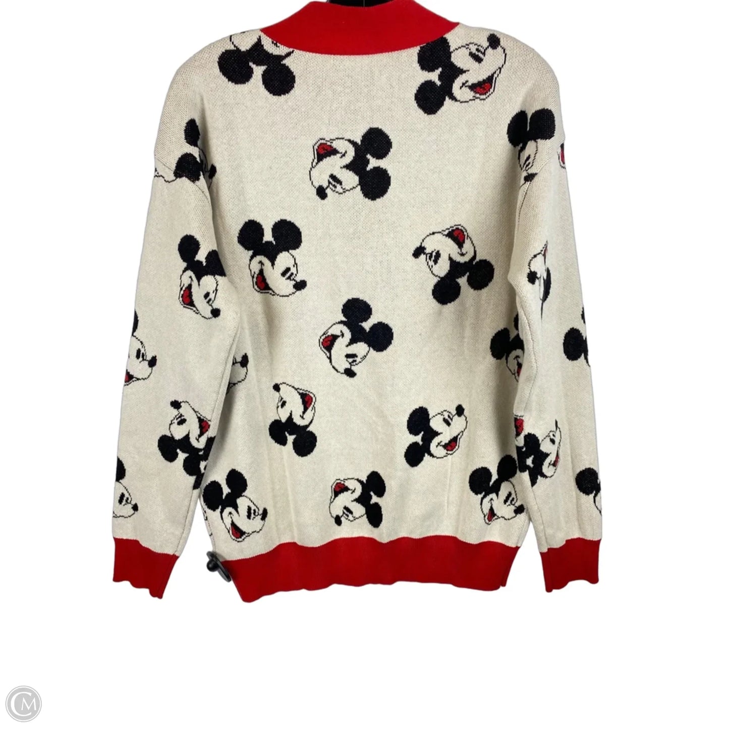 Sweater Cardigan By Disney In Cream & Red, Size: S