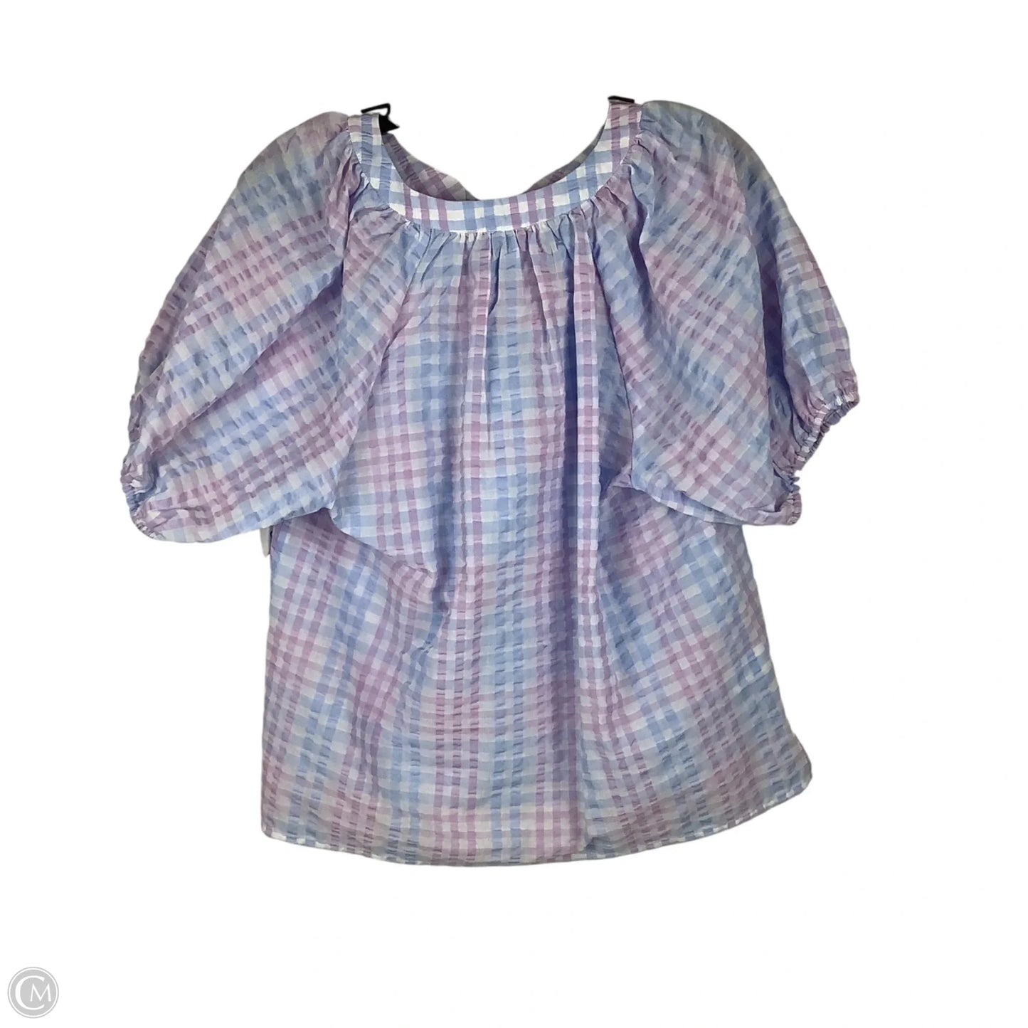 Top Short Sleeve By Loft In Checkered Pattern, Size: Lp