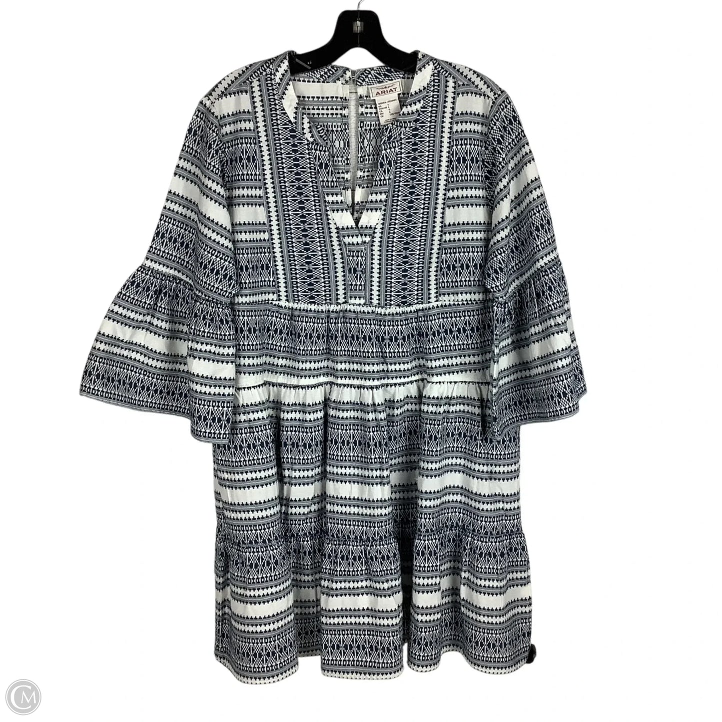 Dress Casual Midi By Ariat In Blue & White, Size: L