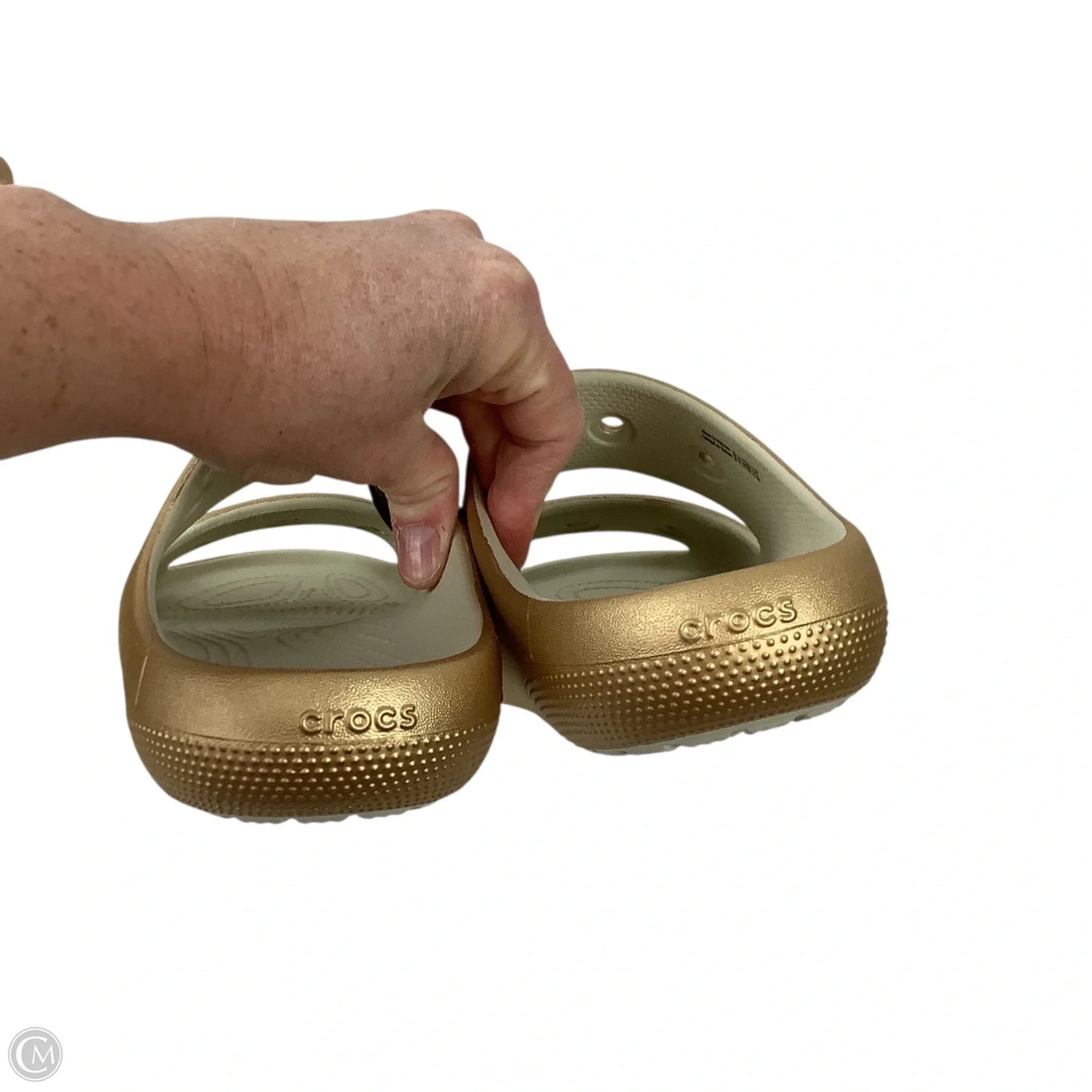 Sandals Flats By Crocs In Gold, Size: 7