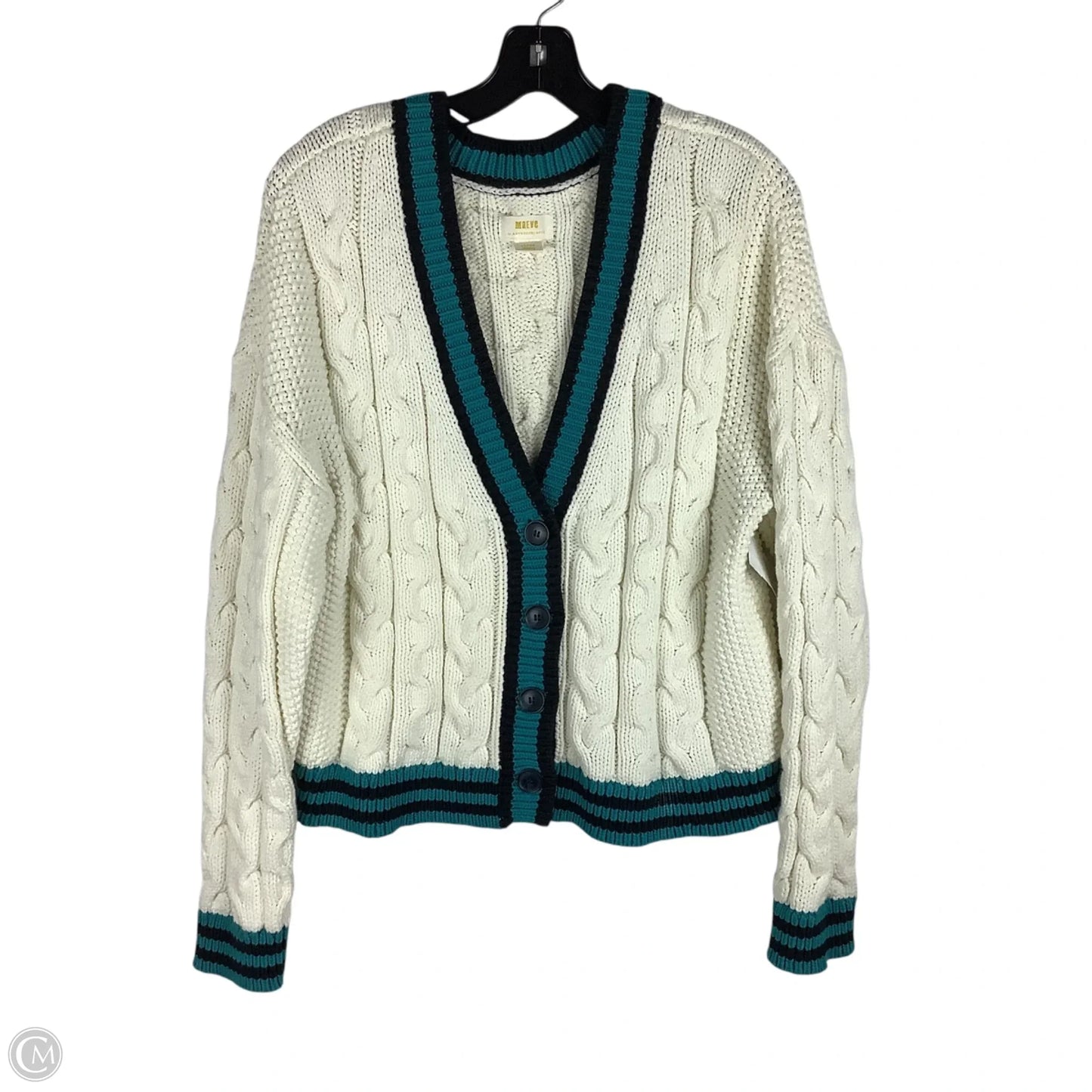 Sweater Cardigan By Maeve In Blue & Cream, Size: L