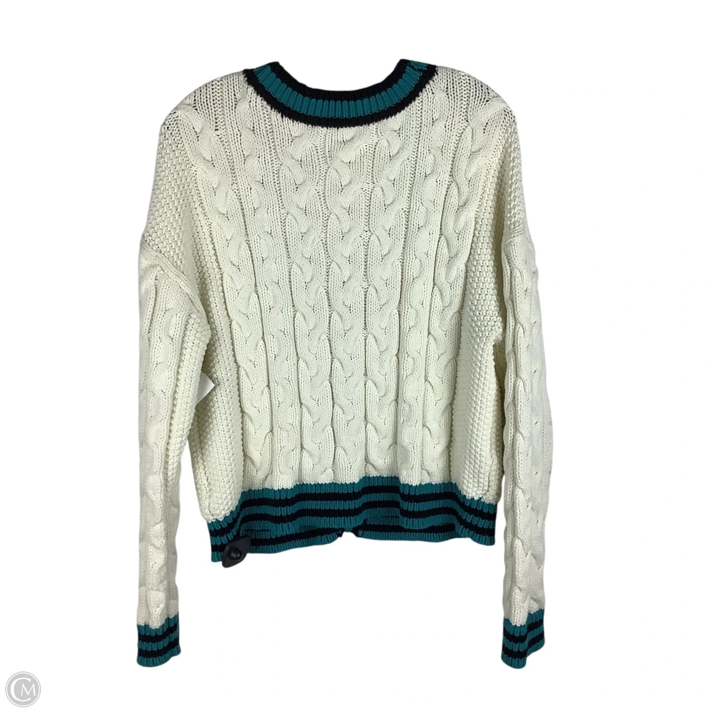 Sweater Cardigan By Maeve In Blue & Cream, Size: L