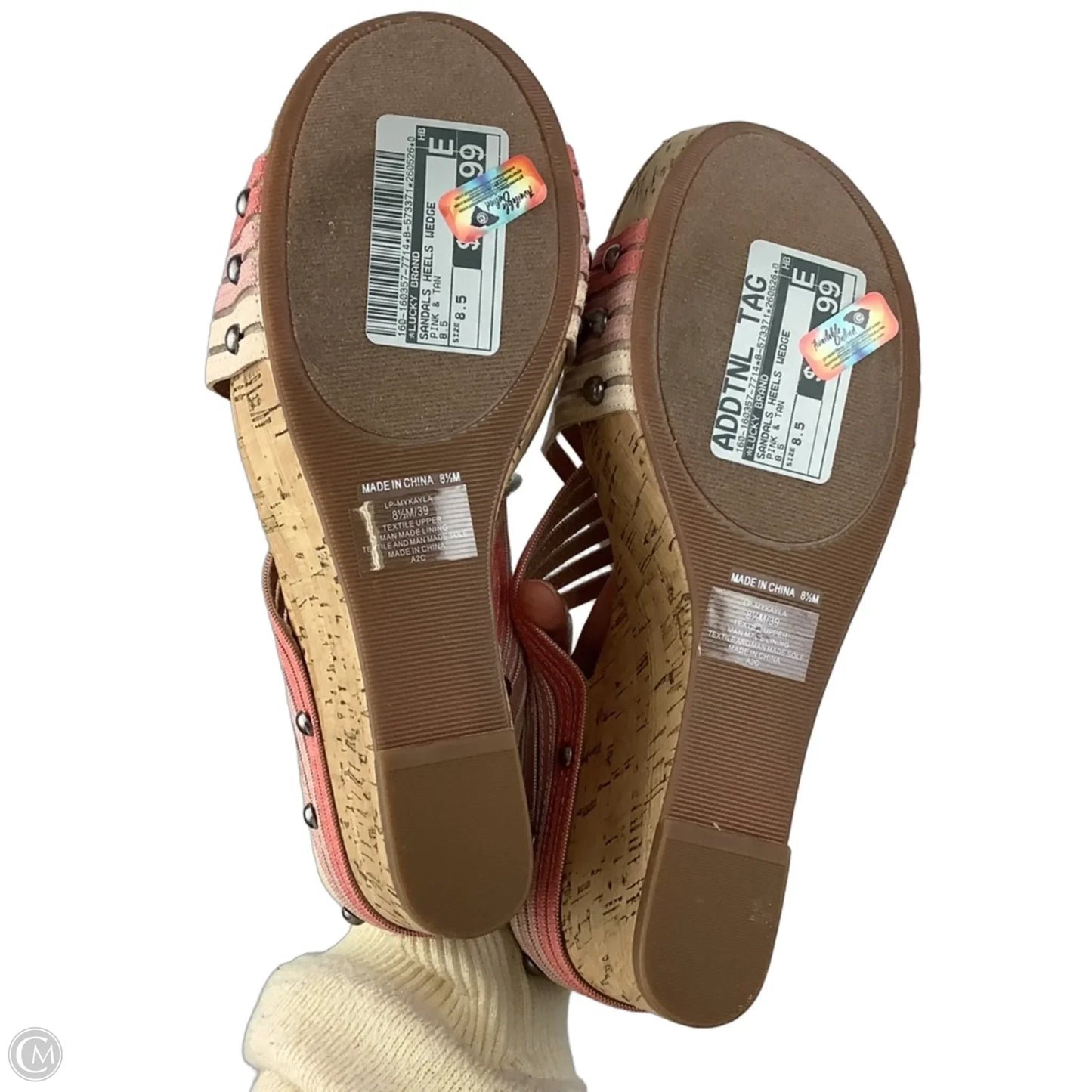 Sandals Heels Wedge By Lucky Brand In Pink & Tan, Size: 8.5