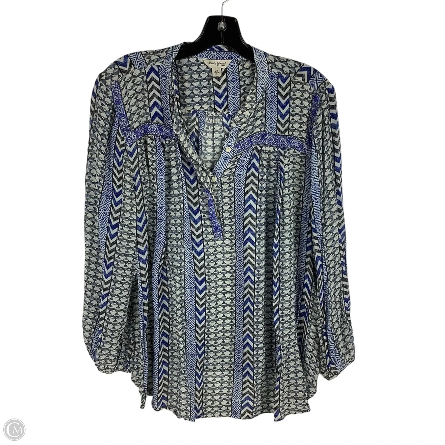 Top Long Sleeve By Lucky Brand In Blue & Grey, Size: 2x
