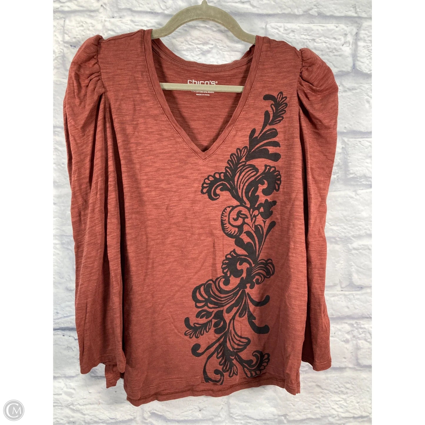 Top Long Sleeve By Chicos In Black & Brown, Size: L