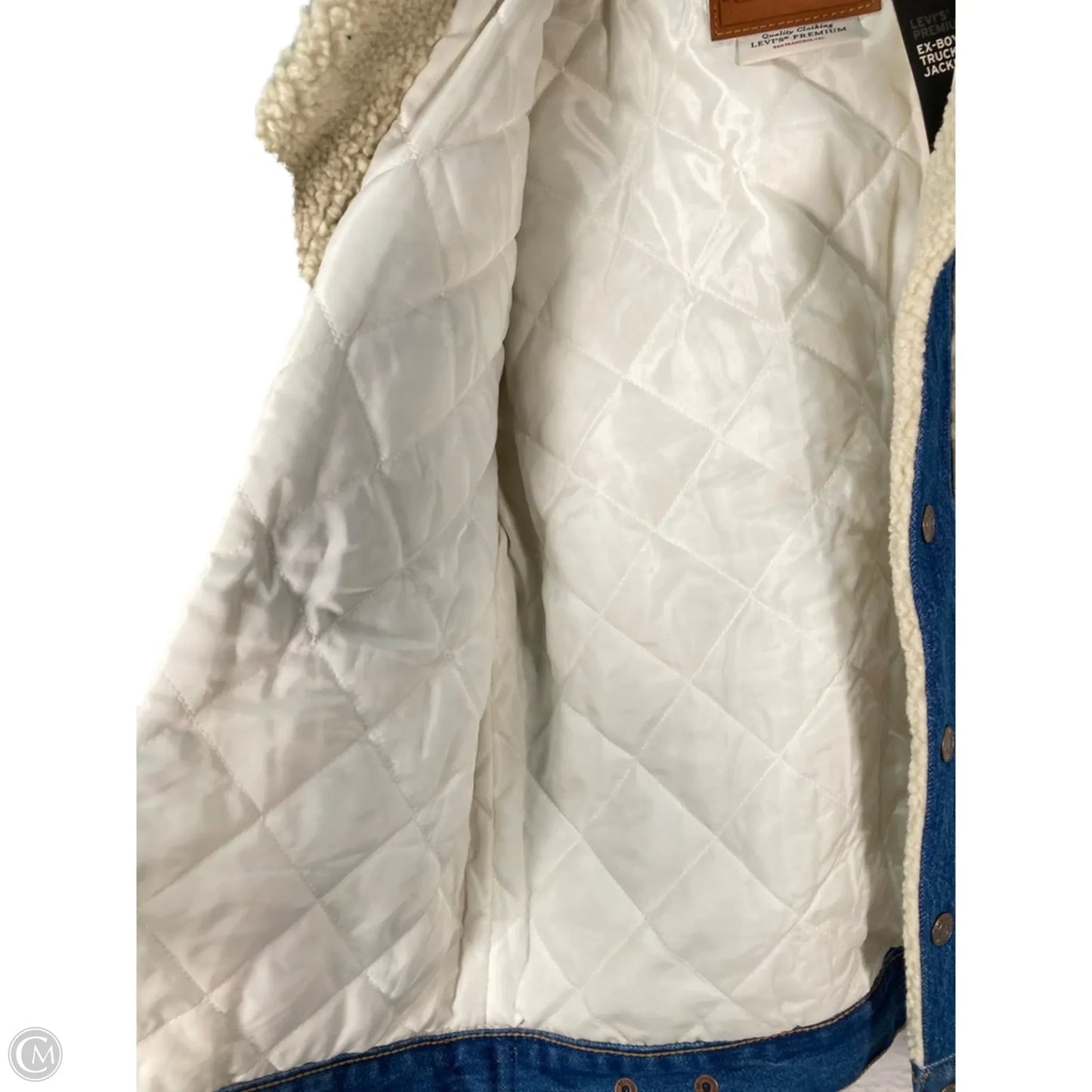 Jacket Faux Fur & Sherpa By Levis In Blue & Cream, Size: S