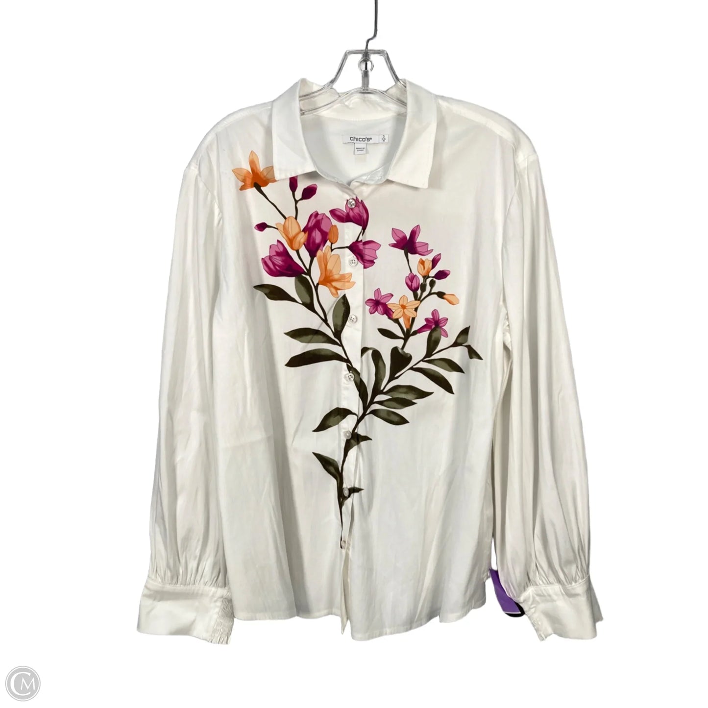 Top Long Sleeve By Chicos In White, Size: Xl