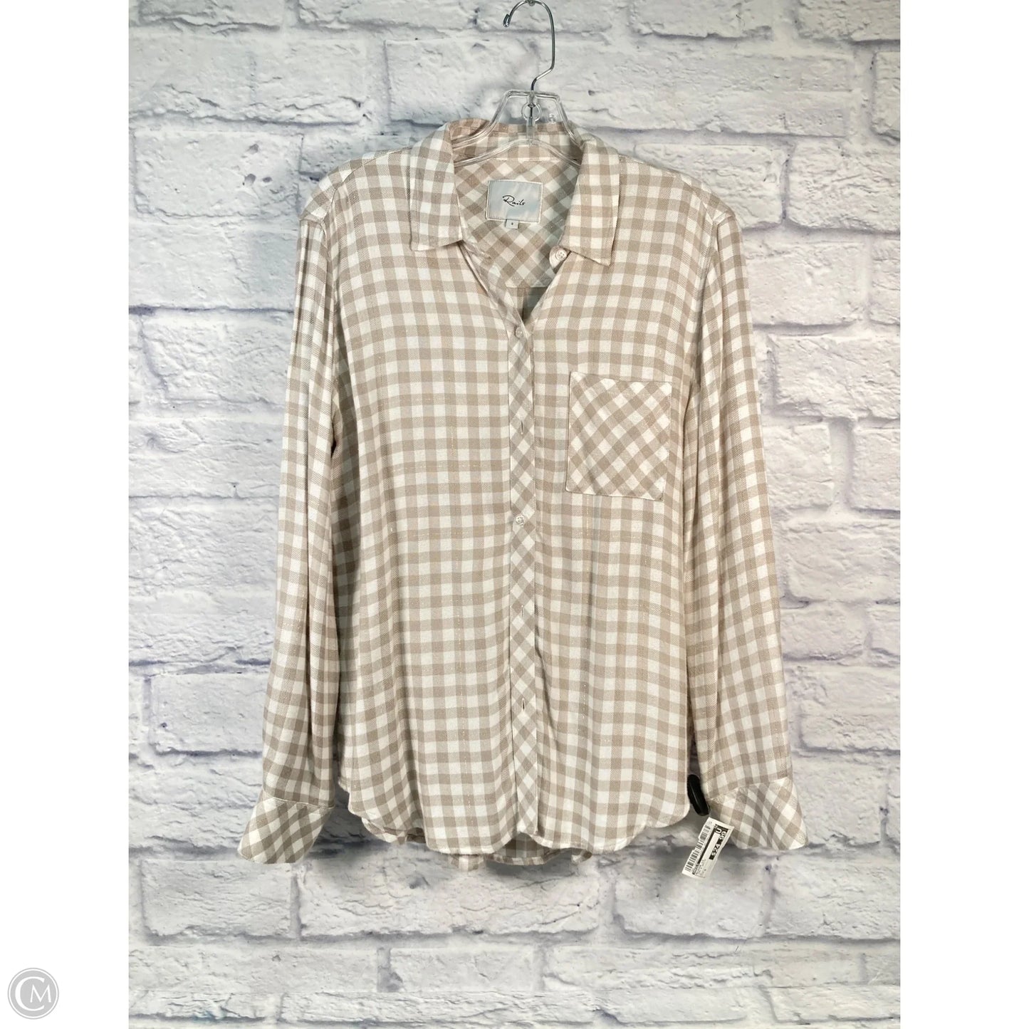 Blouse Long Sleeve By Rails In Tan & White, Size: S