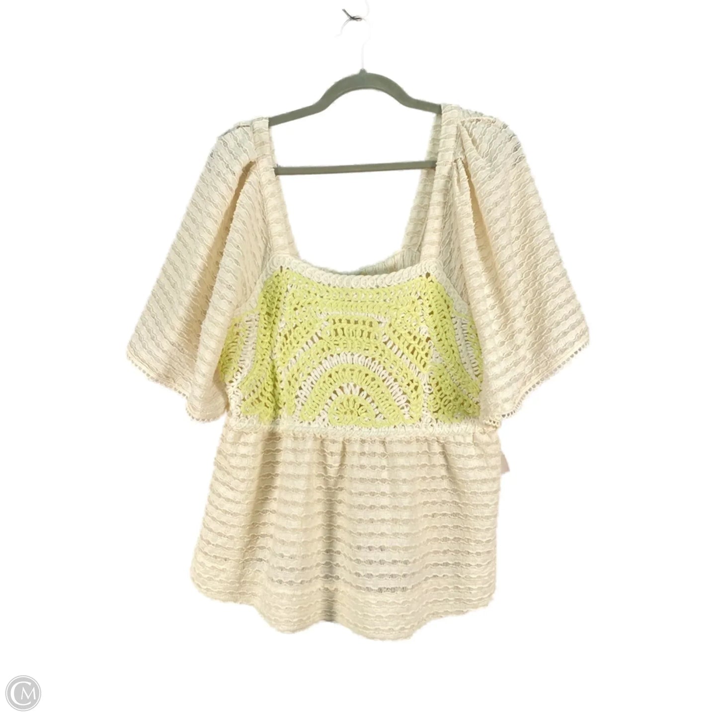 Blouse 3/4 Sleeve By Clothes Mentor In Cream & Green, Size: L