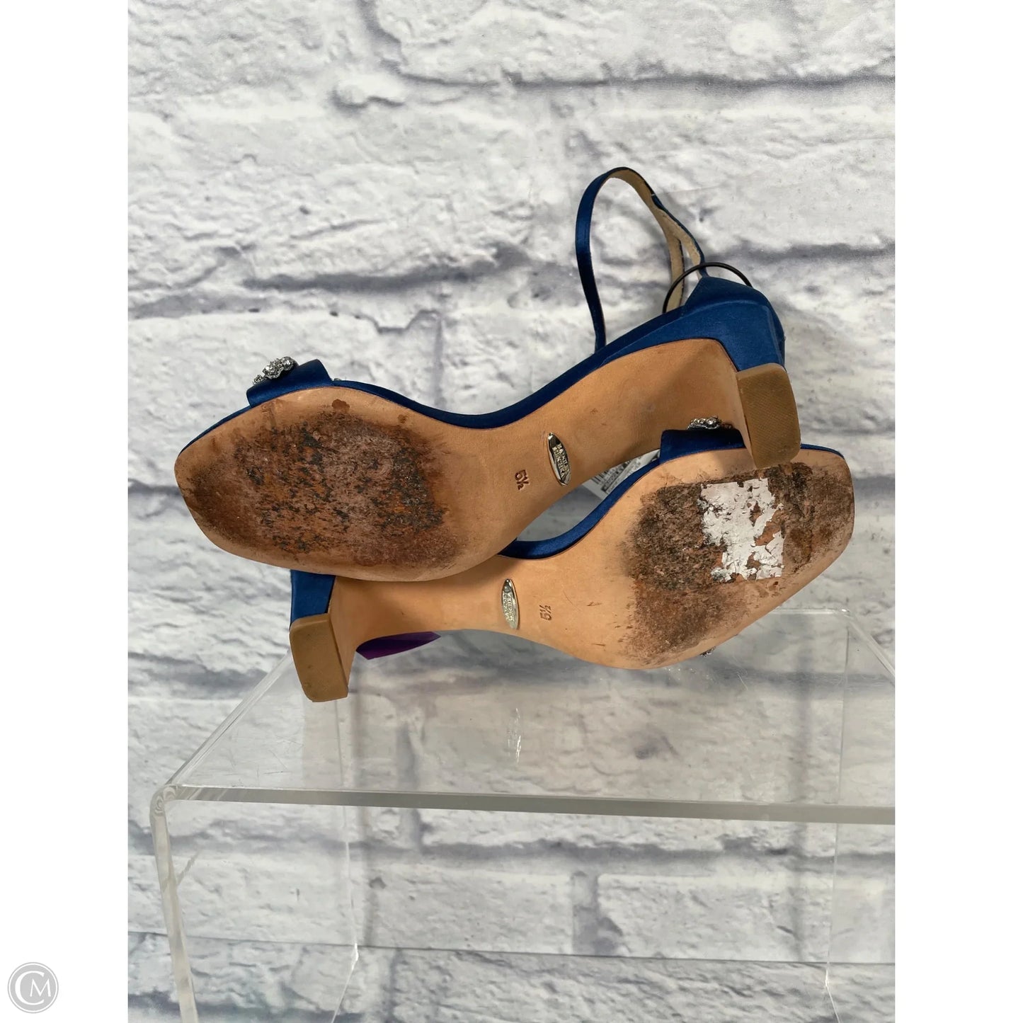 Shoes Heels Block By Badgley Mischka In Blue & Silver, Size: 5.5
