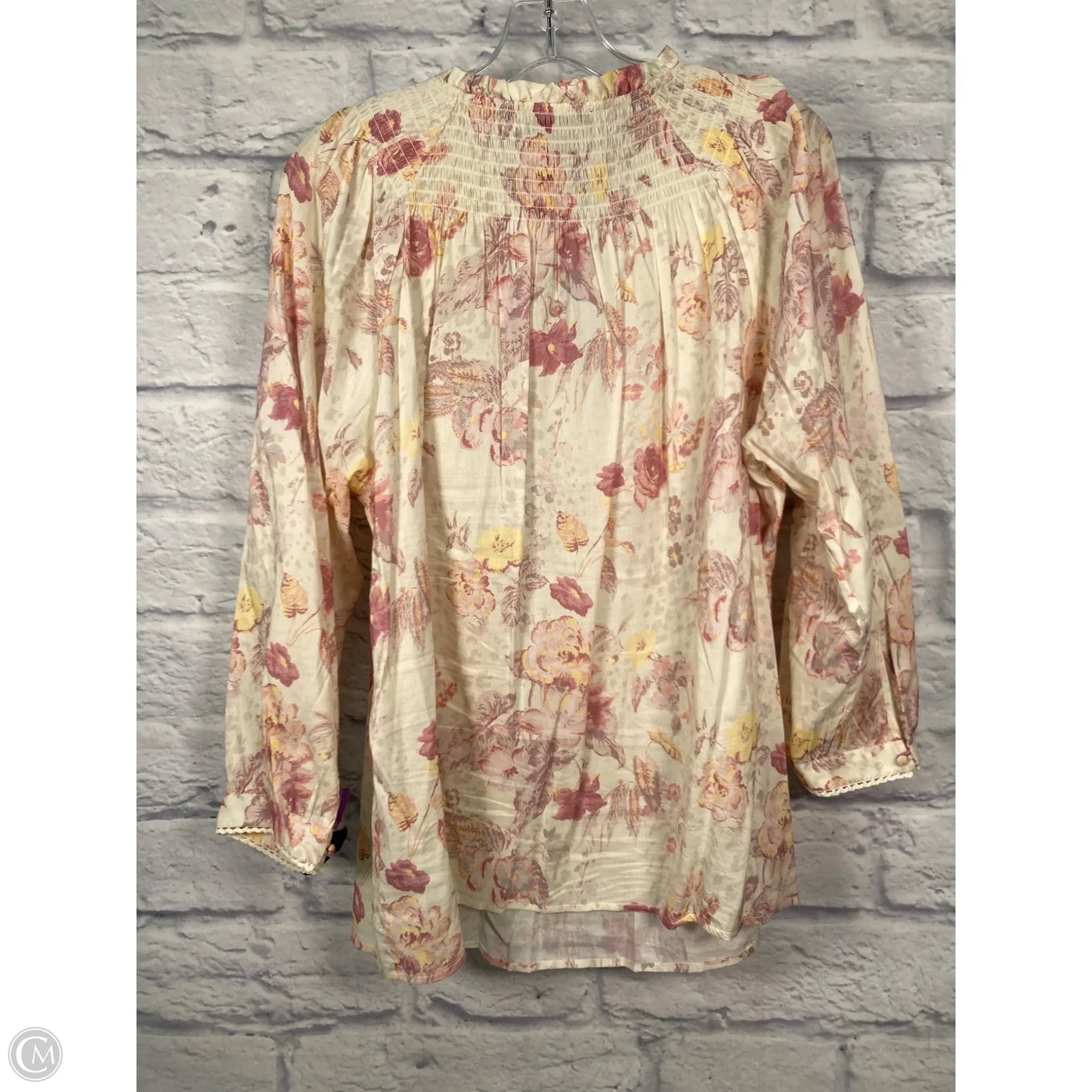 Blouse Long Sleeve By Paige In Cream & Pink, Size: L