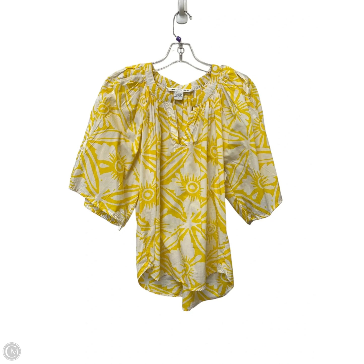 Top Short Sleeve Designer By Diane Von Furstenberg In Yellow, Size: 8