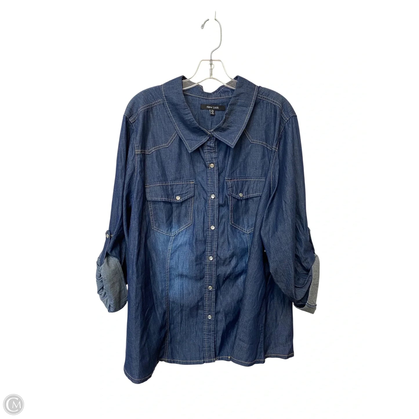 Top Long Sleeve By New Look In Blue Denim, Size: 3x