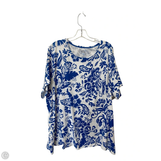 Top Short Sleeve By Croft And Barrow In Blue & White, Size: 3x