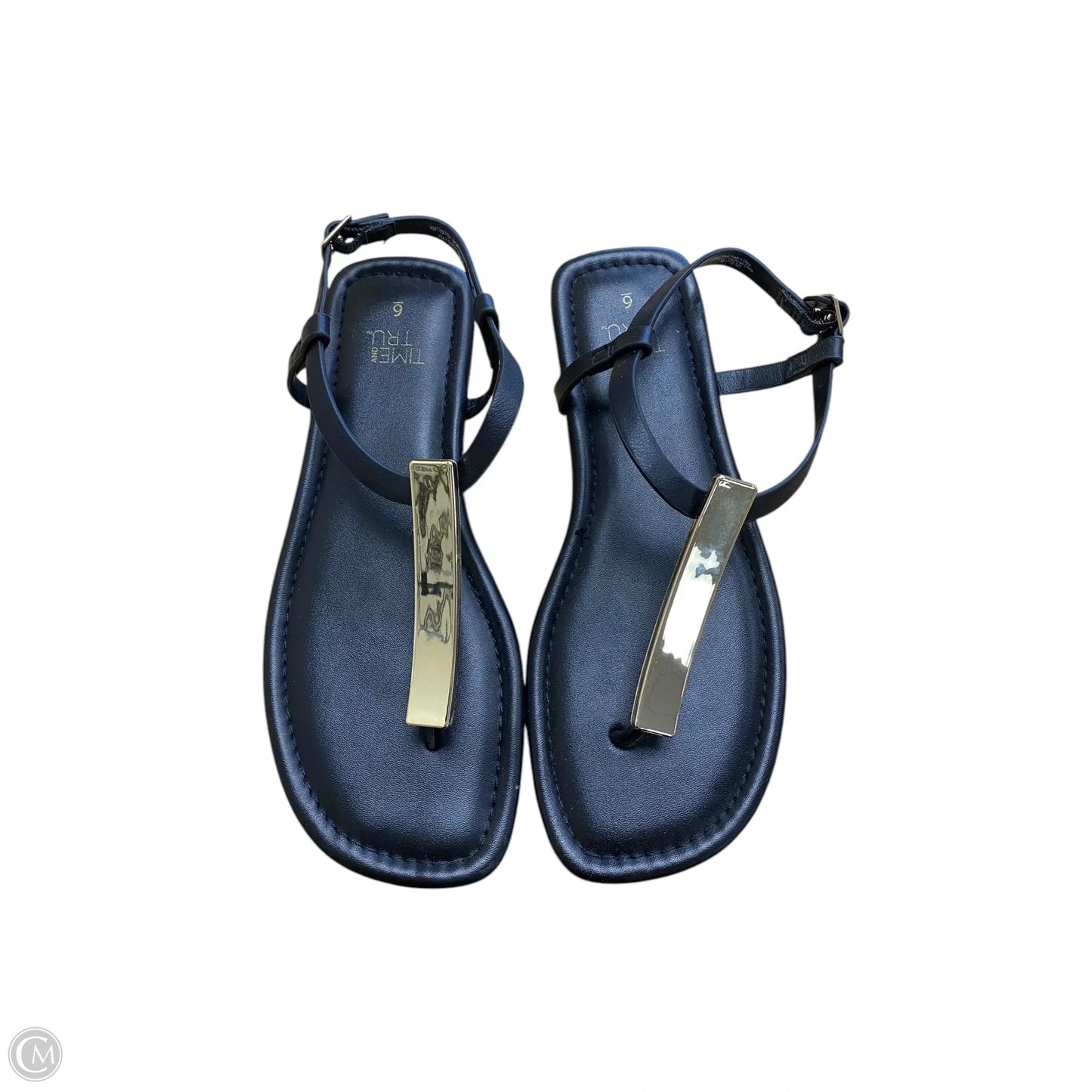 Sandals Flats By Time And Tru In Black & Gold, Size: 6