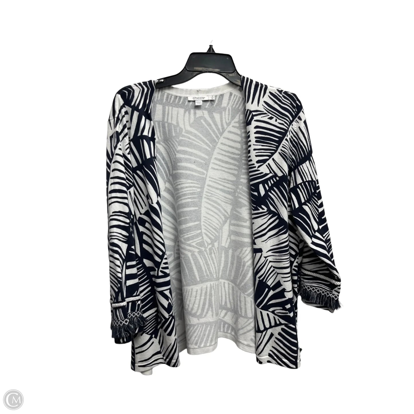 Sweater Cardigan By Chicos In Blue & White, Size: Xl