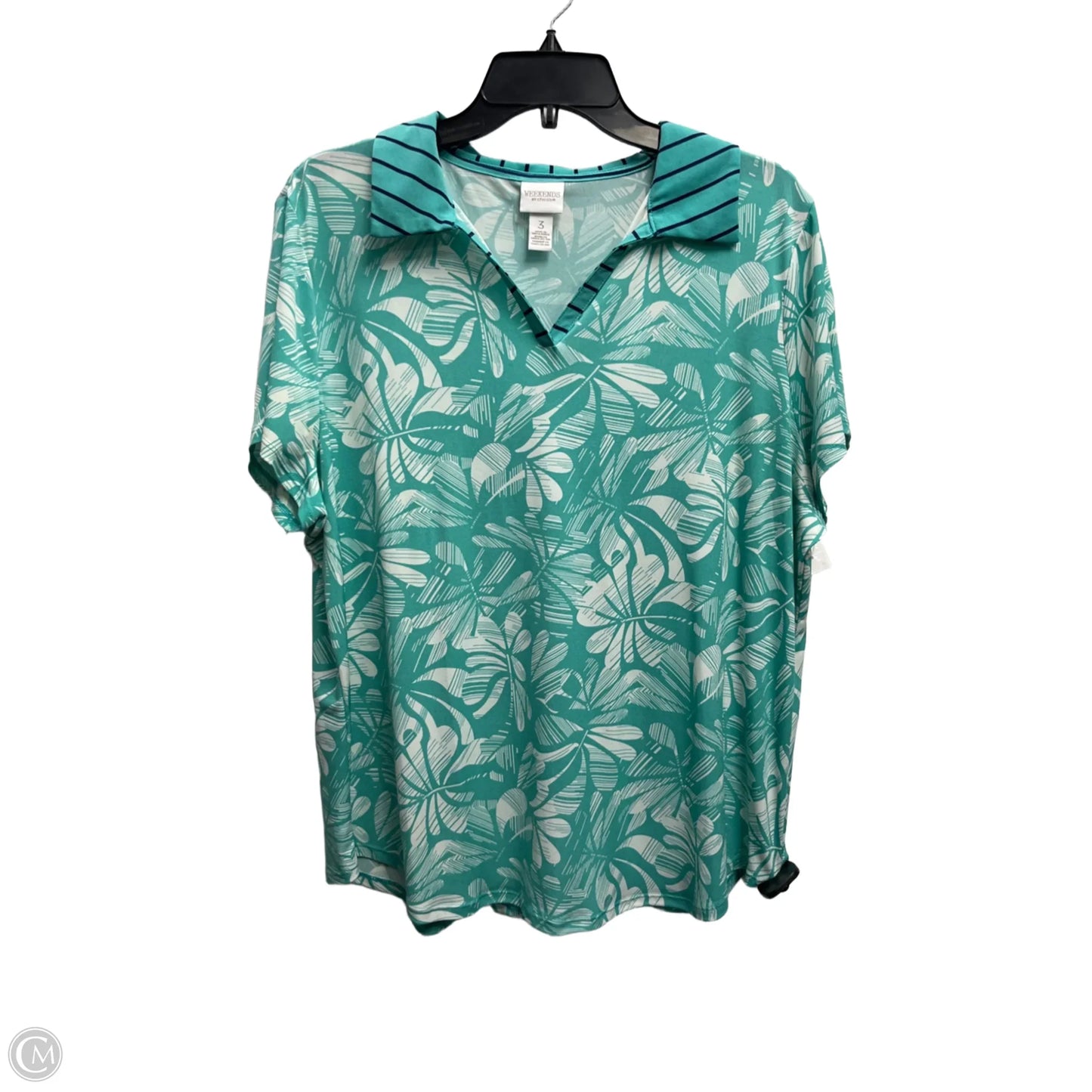 Top Short Sleeve By Chicos In Blue & Green, Size: Xl