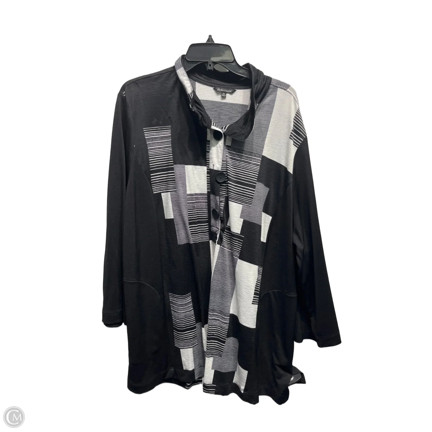 Top Long Sleeve By John Mark In Black & White, Size: 3x