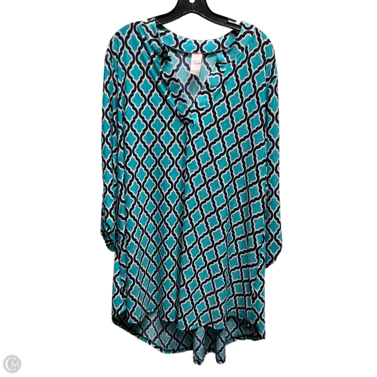 Top Long Sleeve By pink coconut In Blue & White, Size: 2x