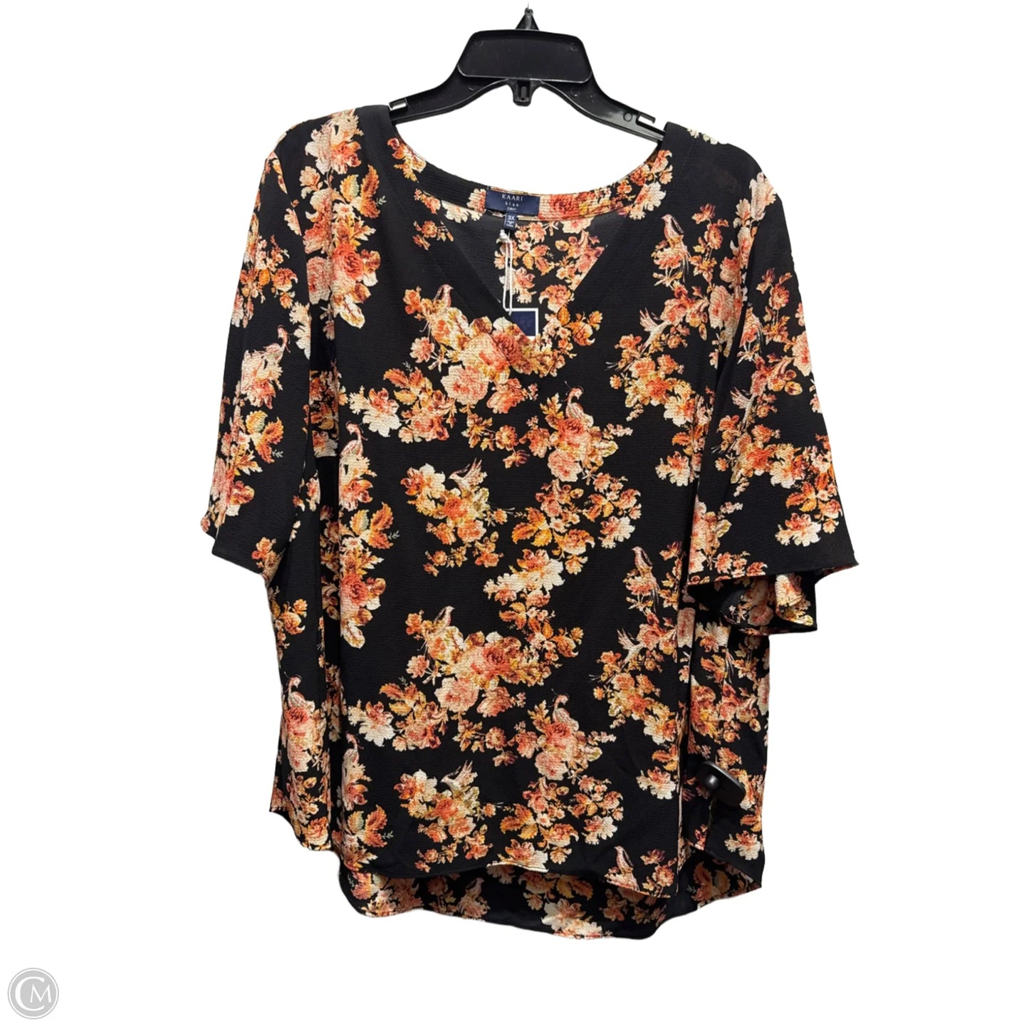 Top Short Sleeve By Kaari Blue In Black & Orange, Size: 3x
