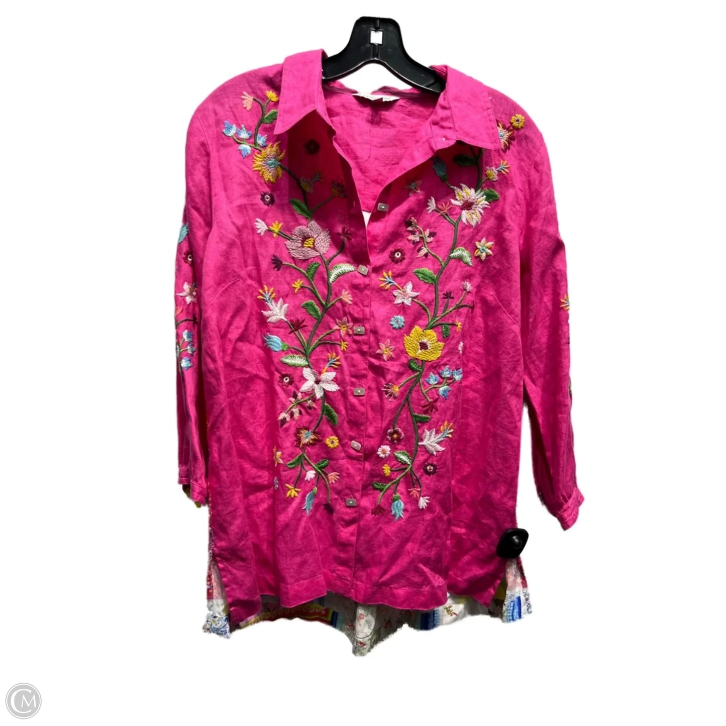Top Long Sleeve By John Mark In Green & Pink, Size: M