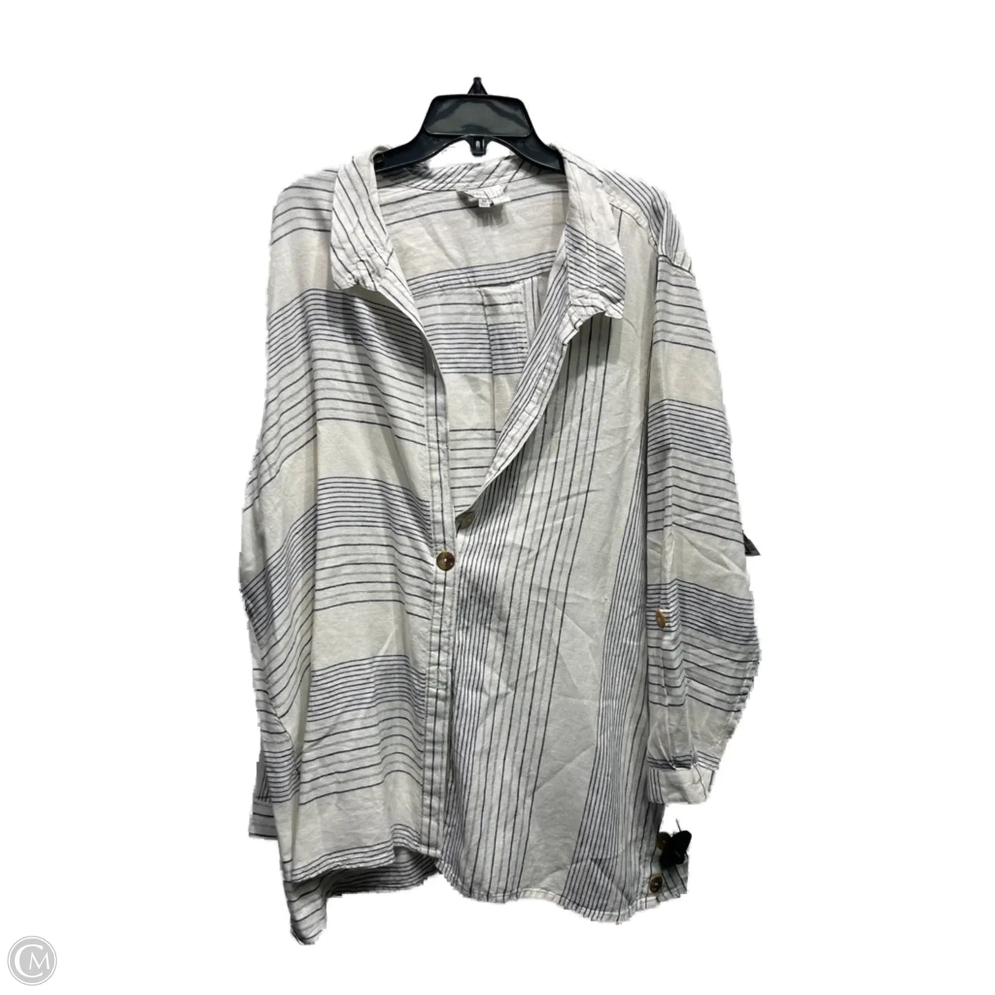 Top Long Sleeve By John Mark In Blue & White, Size: 3x