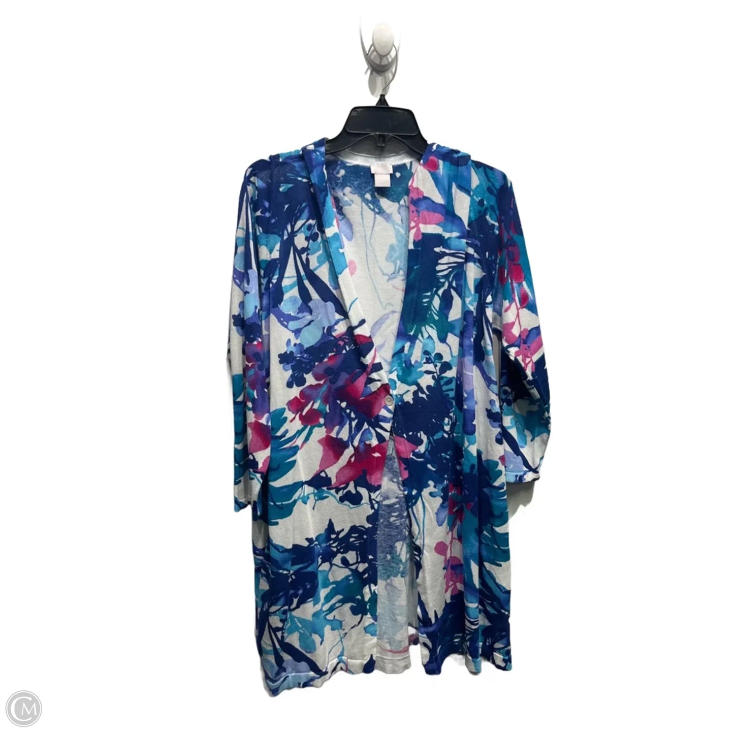 Sweater Cardigan By Chicos In Blue & Pink, Size: Xl