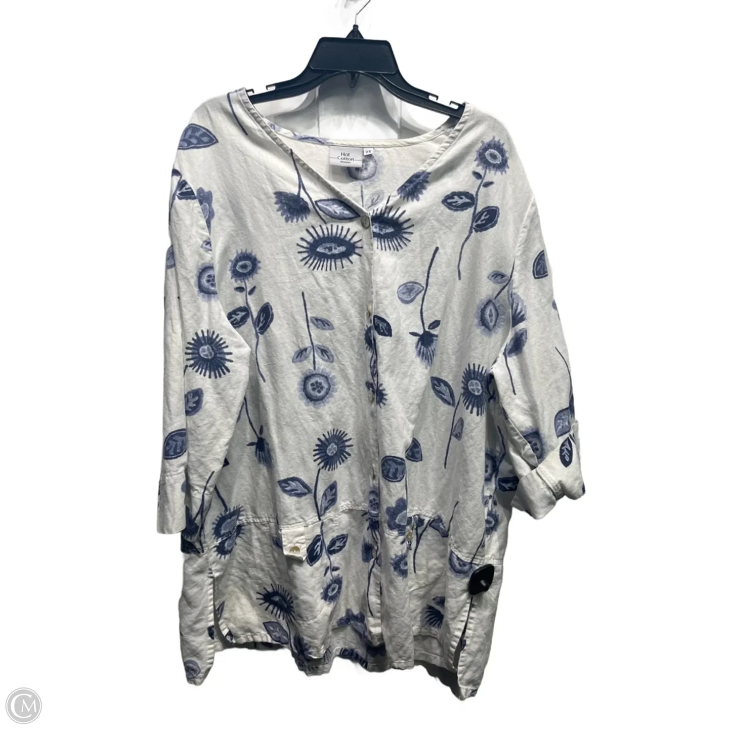 Top Long Sleeve By Hot Cotton In Blue & White, Size: 2x